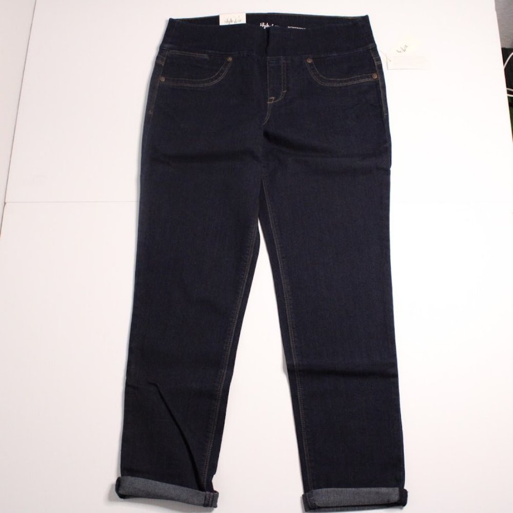 Style & Co. Womens Size Small Boyfriend Jeans Pull On Stretch Jeggings Dark Blue